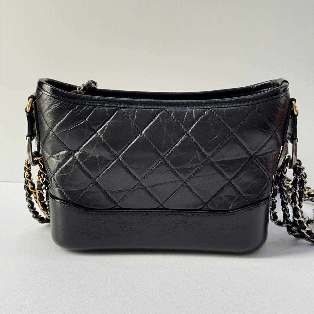 Aged Calfskin Quilted Small Gabrielle Hobo Black